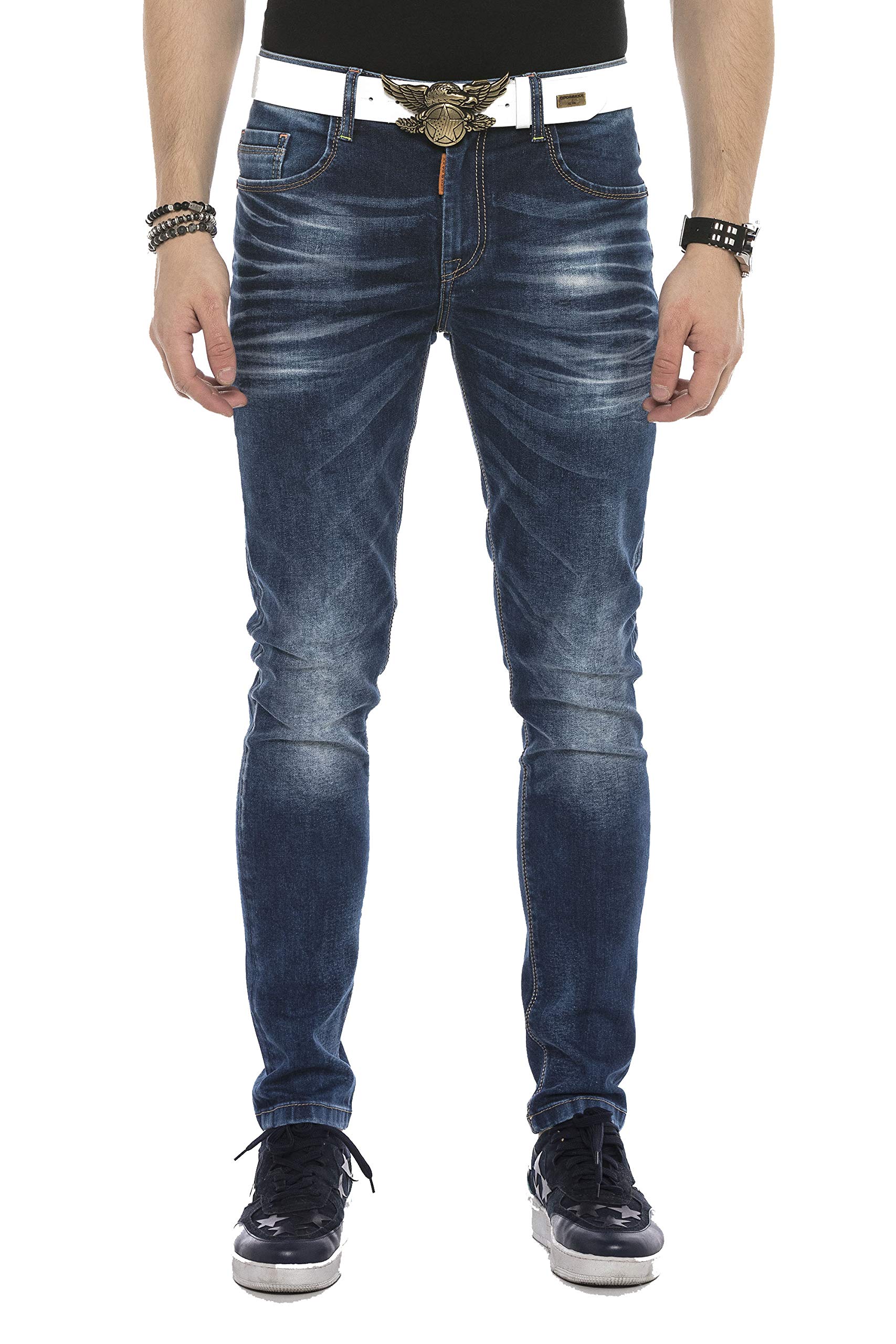 Cipo & Baxx Herren Jeanshose Regular Fit Used Look Denim Pants Jeans Blau W33 L34