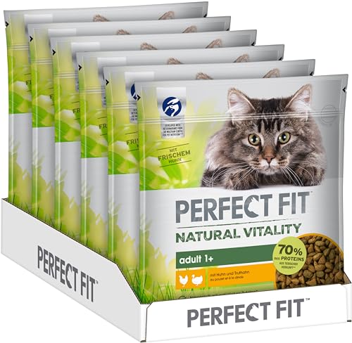 PERFECT FIT Natural Vitality - Katzenfutter Trockenfutter Adult 1+ - Huhn und Truthahn, 6 x 650g