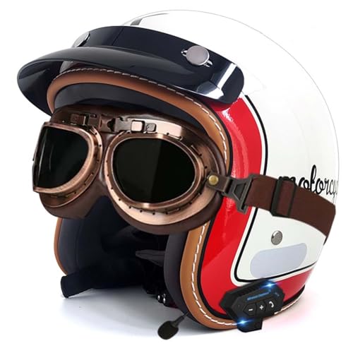 Bluetooth-Helm, Halber Gesichts-Motorradhelm, Integrierter Bluetooth-Helm, DOT/ECE-Zertifizierung, Erwachsene, Männer, Frauen D,XL61-62CM