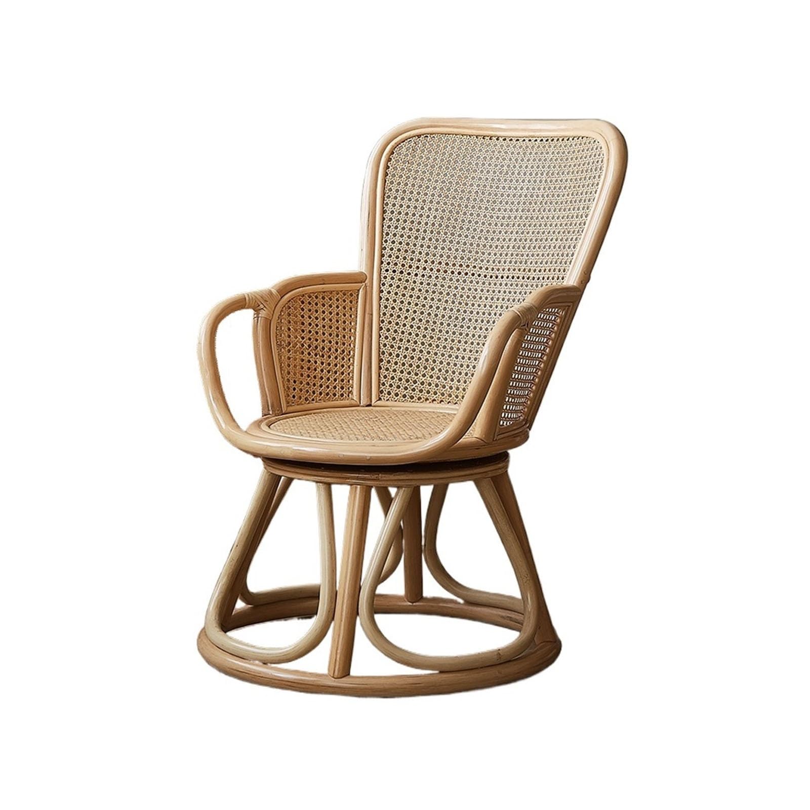 Rattan-Akzentstuhl 360° drehbarer Rattanstuhl mit Armlehnen for den Innenbereich, natürlicher Vintage-Rattanstuhl for Schlafzimmer, Wohnzimmer, Bauernhaus-Esszimmer, Küchendekorstuhl Sessel