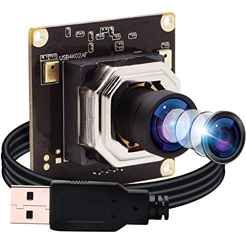 ELP 4K Autofokus Ultra HD USB Kamera Modul mit No-Distortion Objektiv,IMX415 Sensor Webcam Eingebautes Mikrophon Support 3840x2160@ 30fps,UVC Compliant 4K Web Kameras Support Most OS USB4K02AF-V100