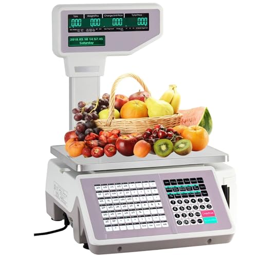 JMbpkduHs Waage Zum Drucken Von Etiketten, Tragkraft 30 Kg/60 Lbs, Preisberechnungswaage, Kommerzielle Barcodewaage, Doppelseitiges Lcd-Display, Für Einzelhandelsgeschäfte, Supermärkte