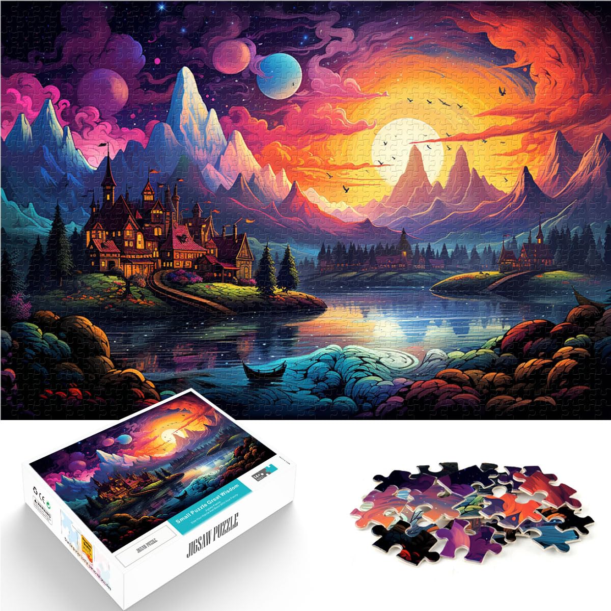 Puzzle zum Verschenken, farbenfrohes Hallstatt-Puzzle mit 1000 Teilen für Erwachsene, Holzpuzzle mit passendem Poster und Wissensblatt, 1000 Teile (50 x 75 cm)