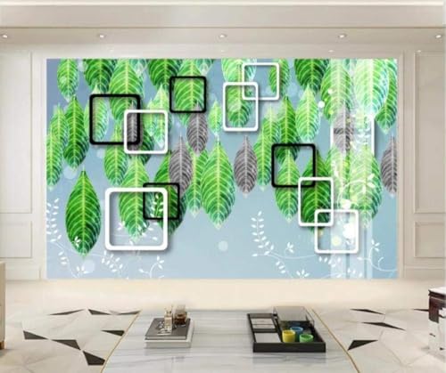 Geometrisches Quadrat Grünes Blatt 3D Tapete Poster Restaurant Schlafzimmer Wohnzimmer Sofa TV Dekorative Wand-300cm×210cm