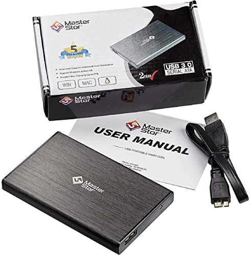 MasterStorb Externe Festplatte, USB 3.0, superschnell, 6,35 cm (2,5 Zoll), SATA-Laptop-Festplatte, tragbare Festplatten in Rot, Silber, Schwarz, Blau und Pink erhältlich (750 GB, Schwarz)