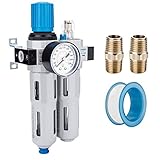 NANPU 3/8" BSP Hoher Druck Druckluft Filterregler Schmierstoffgeber, Zinklegierung - Manometer (0-16 bar), Poly-Schale, Halbautomatisches Ablassen, Halterung