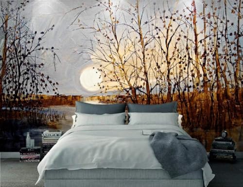 Abstrakter Sonnenuntergang Wald Fluss 3D Tapete Poster Restaurant Schlafzimmer Wohnzimmer Sofa TV Dekorative Wand-250cm×170cm