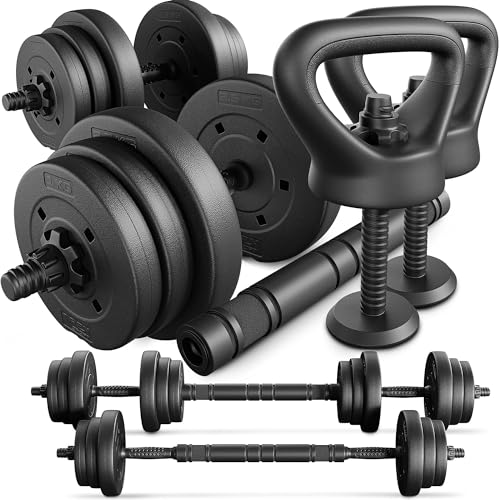 TREX SPORT Hanteln Set | 4in1 Set Kurzhanteln Langhantel, Liegestütze & Kettlebell | 20kg 40kg Hantelset Dumbbell Set mit Verbindungsrohr (20.00, Kilogramm)