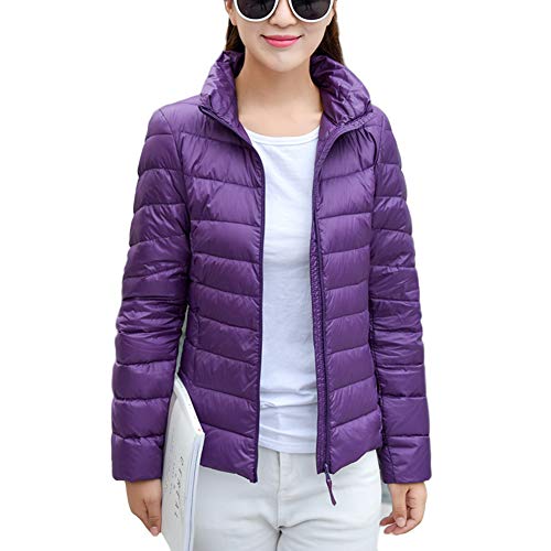 YOUCAI Damen Jacke Steppjacke Übergangsjacke Leichte Daunenjacke Winterjacke Mantel Gesteppt Pufferjacke,Lila,XL