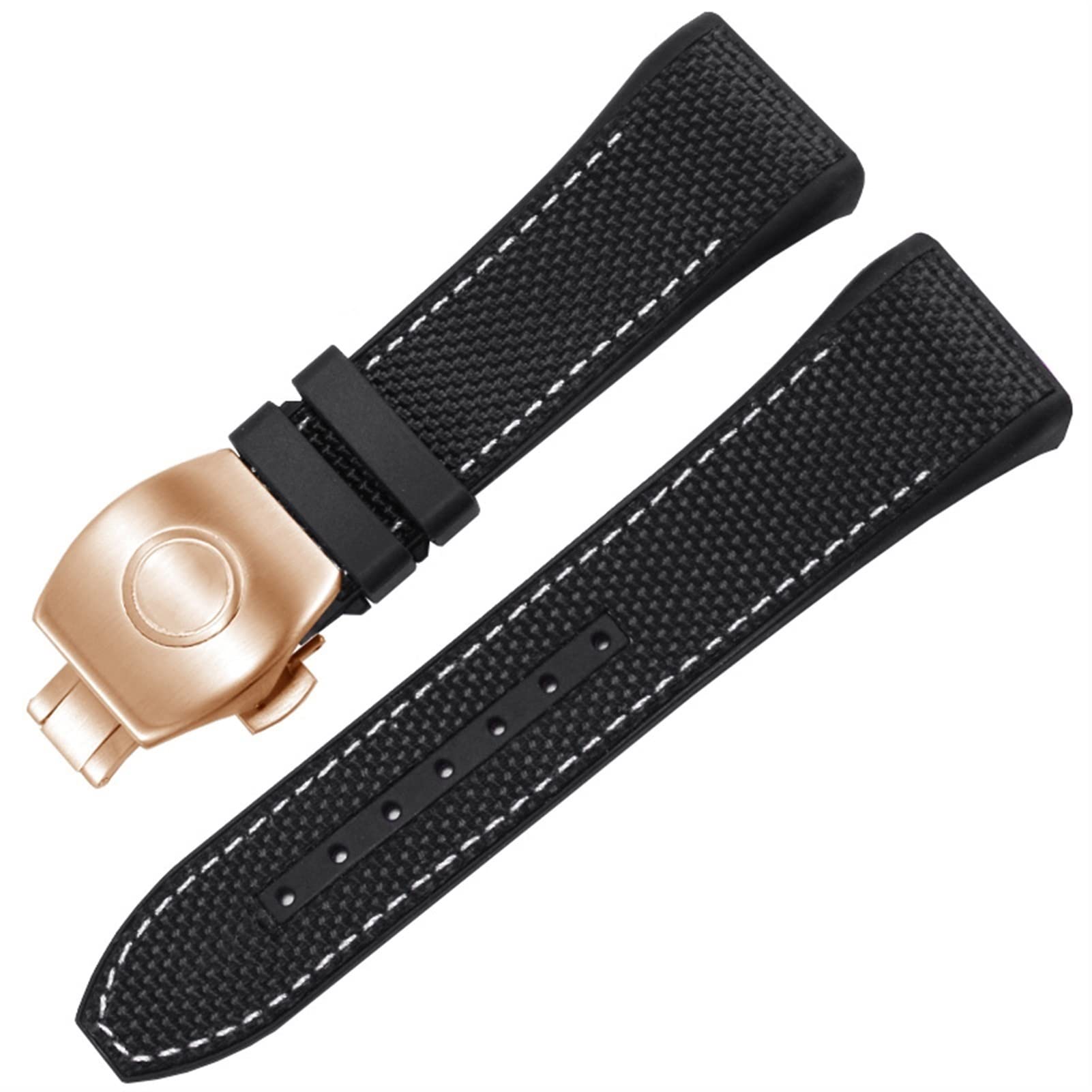 SCRUBY Für Franck Müller V45 Serie 28mm Nylon Echtes Leder Silicon Watchband Schwarz Blau Klappschnalle Uhrengurt(Black white-rosegold)