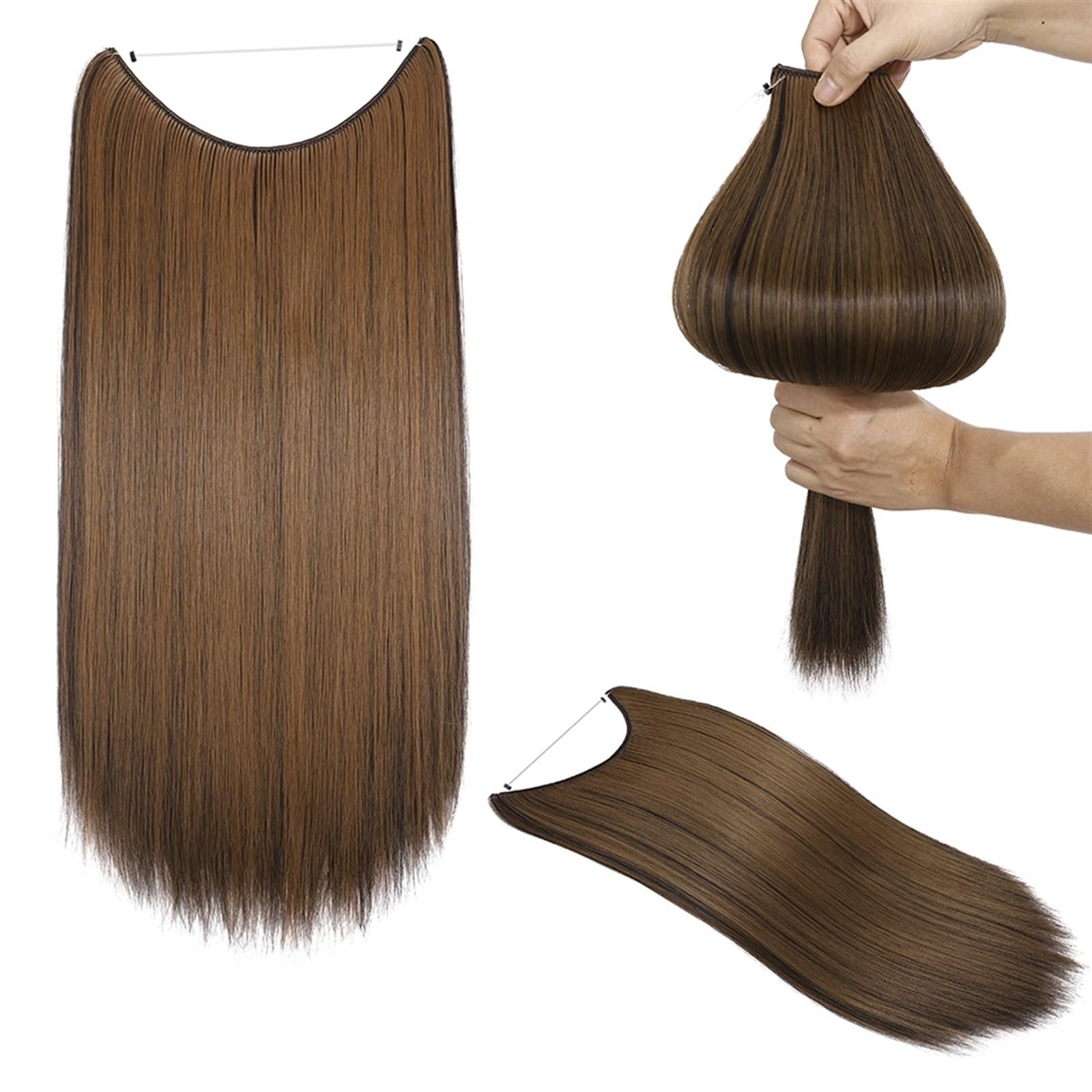 Clip-in-Haarverlängerungen Clip-in-Haarverlängerungen, lange, glatte Haarspangen mit Fischlinie, unsichtbarer U-förmiger Draht, lange, gerade, synthetische, einteilige Haarteile for Frauen Clip-in-Haa