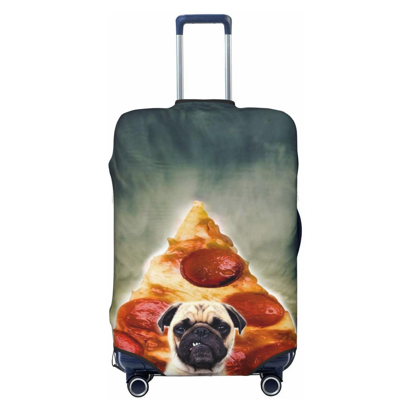 Miniks Funny Mops Dog Pizza Travel Luggage Cover Durable Suitcase Protector Fits 18-32 Inch Luggage Large, Schwarz, Large