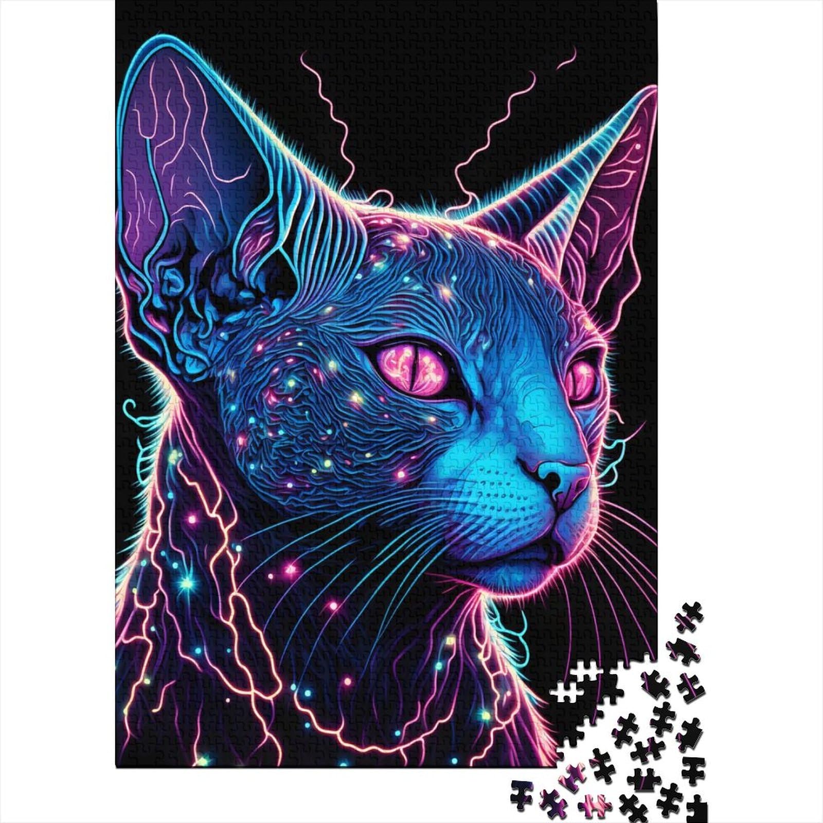 Schwarzlicht-Katzen-Puzzle für Erwachsene und Teenager, 1000-teiliges Puzzle für Erwachsene Teenager, entspannendes intellektuelles Lernspielzeug, 75 x 50 cm