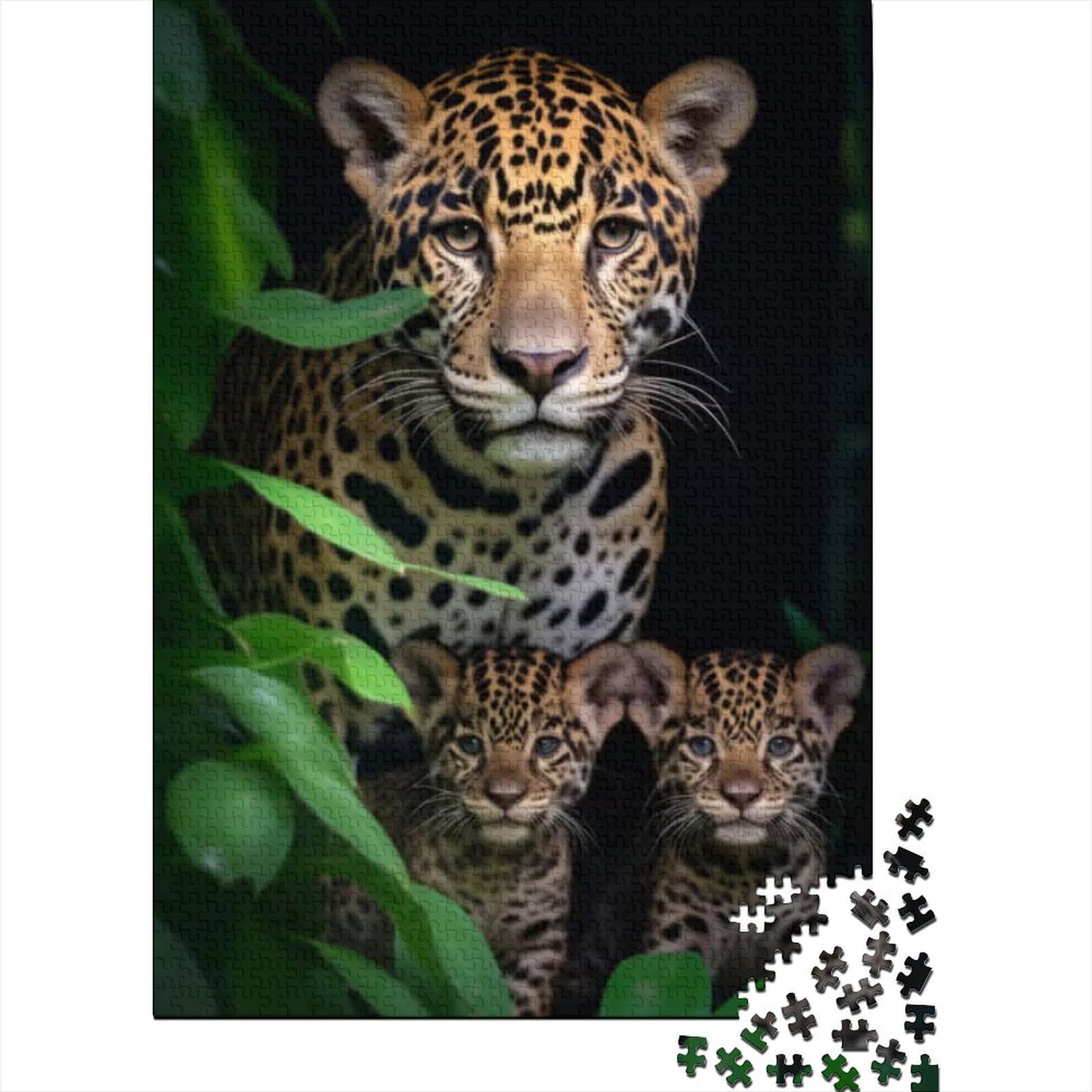 Jaguar mit Jungen, Holzpuzzle für Teenager, 1000 Teile, für Erwachsene, schwierige Puzzles, Lernspielzeug, Familienspiele (Größe 75 x 50 cm)