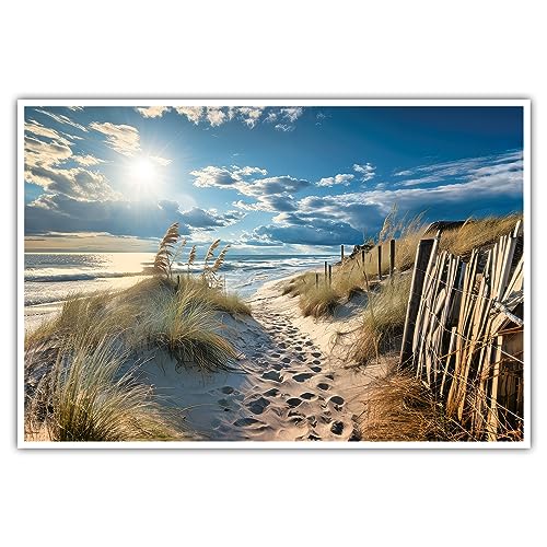 Weg zum Strand - Poster - ohne Rahmen - Nordsee, Ostsee, Sylt Wandbild Kunst Druck Bilder Wand Deko Dünen Meer Wohnzimmer (80 x 60 cm, Poster)