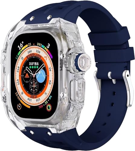 NEYENS 49 mm Fluorkautschuk-Uhrenarmband + transparentes Gehäuse-Modifikationsset, für Apple Watch Ultra 49 mm, luxuriöses Silikon-Gummiband, für Ultra 8, 49 mm Serien-Ersatz, 49 mm, Achat