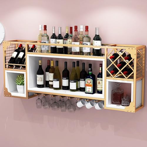 HSJFS Metall Wein Rack Bar Regale Wand Montiert Mit Hängendem Wein Glas Rack Mini Bar Liquor Schrank Bar Flasche Display Regal Whiskey Regal Wein Und Glas Lagerung Für Küche Esszimmer Bar Dekoration/D