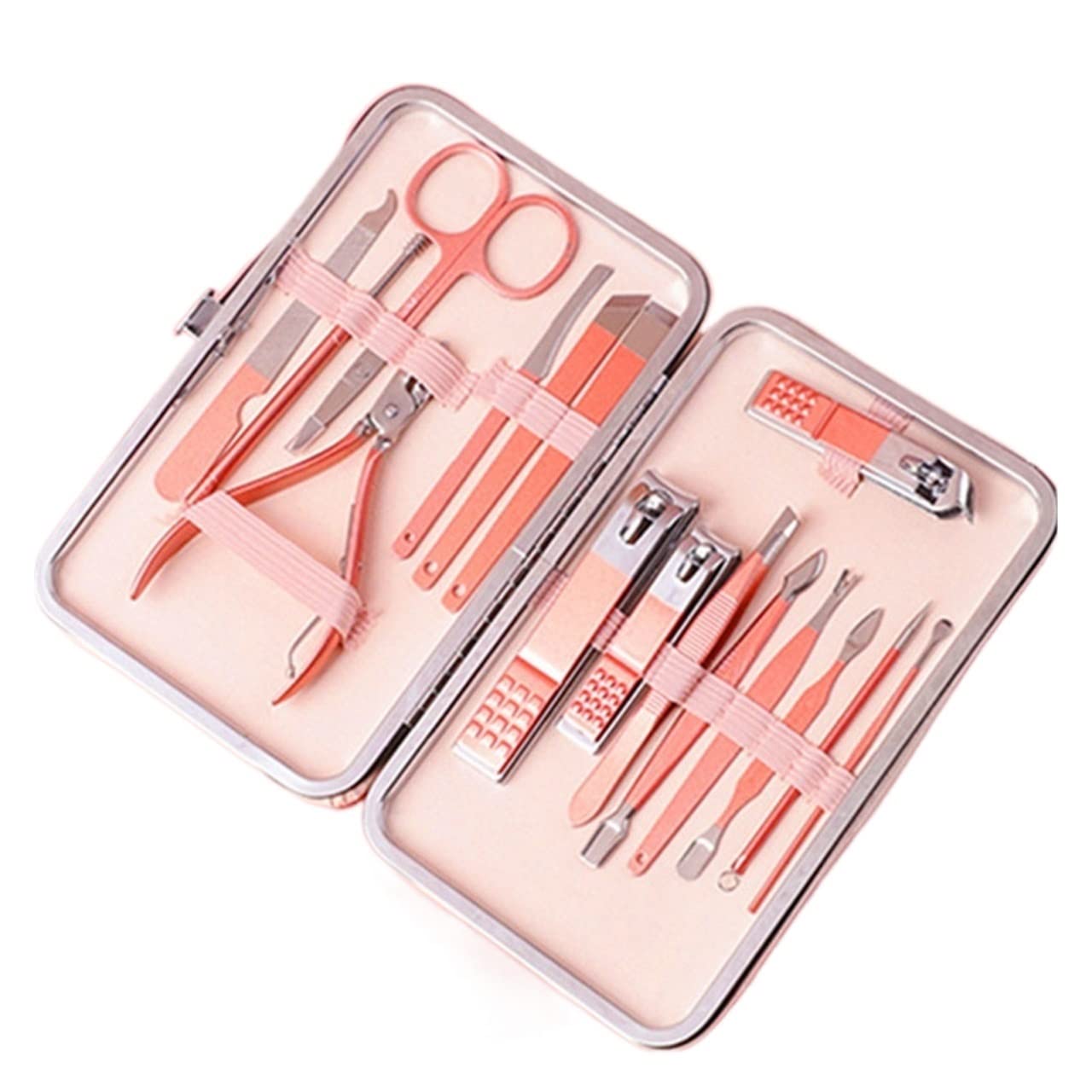 OPKDE Nagelknipser, professionelles Pediküre-Scheren-Set, Nagelhaut, Adler, Haken, Pinzette, Maniküre, Nagelschneider, Werkzeug-Set (Rosa, 16 Stück)