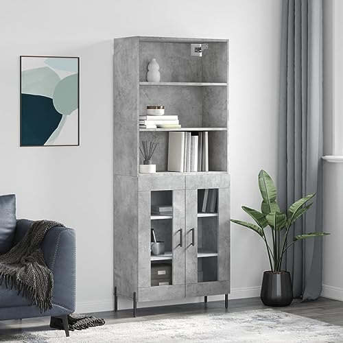 Highboard Betongrau 69,5x34x180 cm Holzwerkstoff,Stilvolles Highboard in Betongrau mit viel Stauraum und praktischen Türen für ein elegantes Wohnzimmer