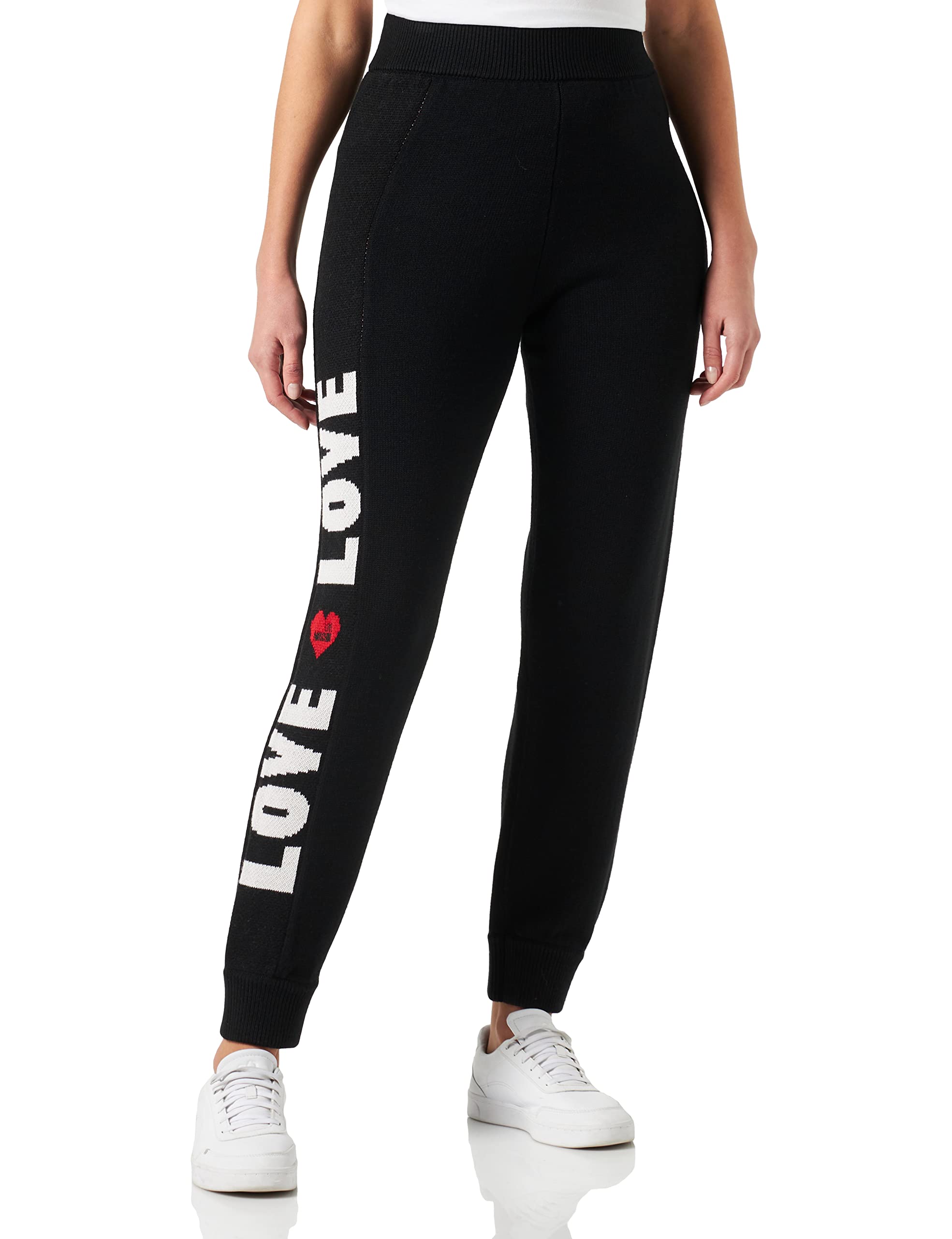 Moschino Damen Jogger Fit With Love Piquet Jacquard Intarsia And Heart With Logo Embroidery Casual Pants, Schwarz, 42 EU