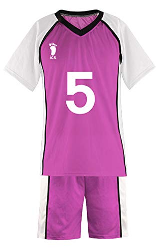 QYIFIRST Shiratorizawa Academy Volleyball Club Satori Tendou No.5 Jersey Set Volleyballverein Team Trikot Uniform Cosplay Kostüm Lila XXL