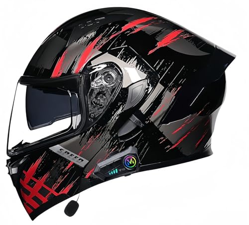 Bluetooth-Motorradhelm, ECE-geprüft, modularer Motorradhelm, für Herren und Damen, Integralhelm für Roller, Doppelvisier, für Erwachsene, Integralmotorrad E,XXL60-61CM