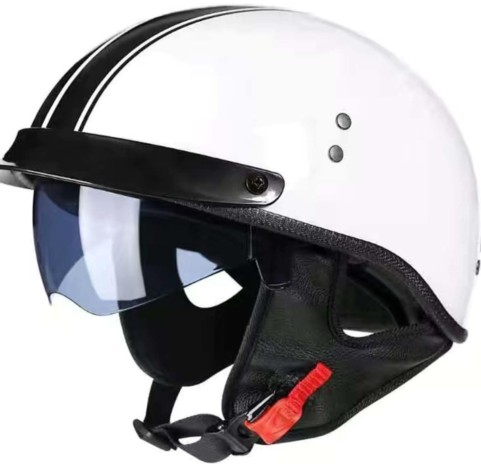 Motorradhelm, Offener Halbhelm Mit Sonnenblende, Retro-Vintage-Stil, Motorradhelm Für Jugendliche, Männer Und Frauen, DOT/ECE-Geprüft D,XL59-60CM