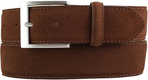 BELTINGER Hochwertiger Gürtel mit Edelstahl-Gürtelschnalle aus Veloursleder 4 cm | Velour-Ledergürtel für Damen Herren 40mm | Wildleder-Gürtel 4cm | Tabac 120cm