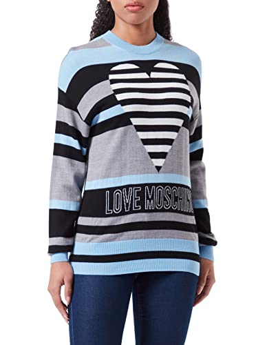 Love Moschino Women's Long-Sleeved with Seasonal Heart and institutional Logo Intarsia Pullover Sweater, Black Grey Sky, 48