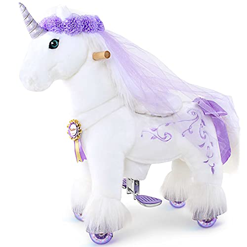 PonyCycle Official 2020 Premium K-Serie Ride on Horse Spielzeug Plüsch Walking Animal Unicorn mit lila Horn für Alter 3-5 Small Size K31