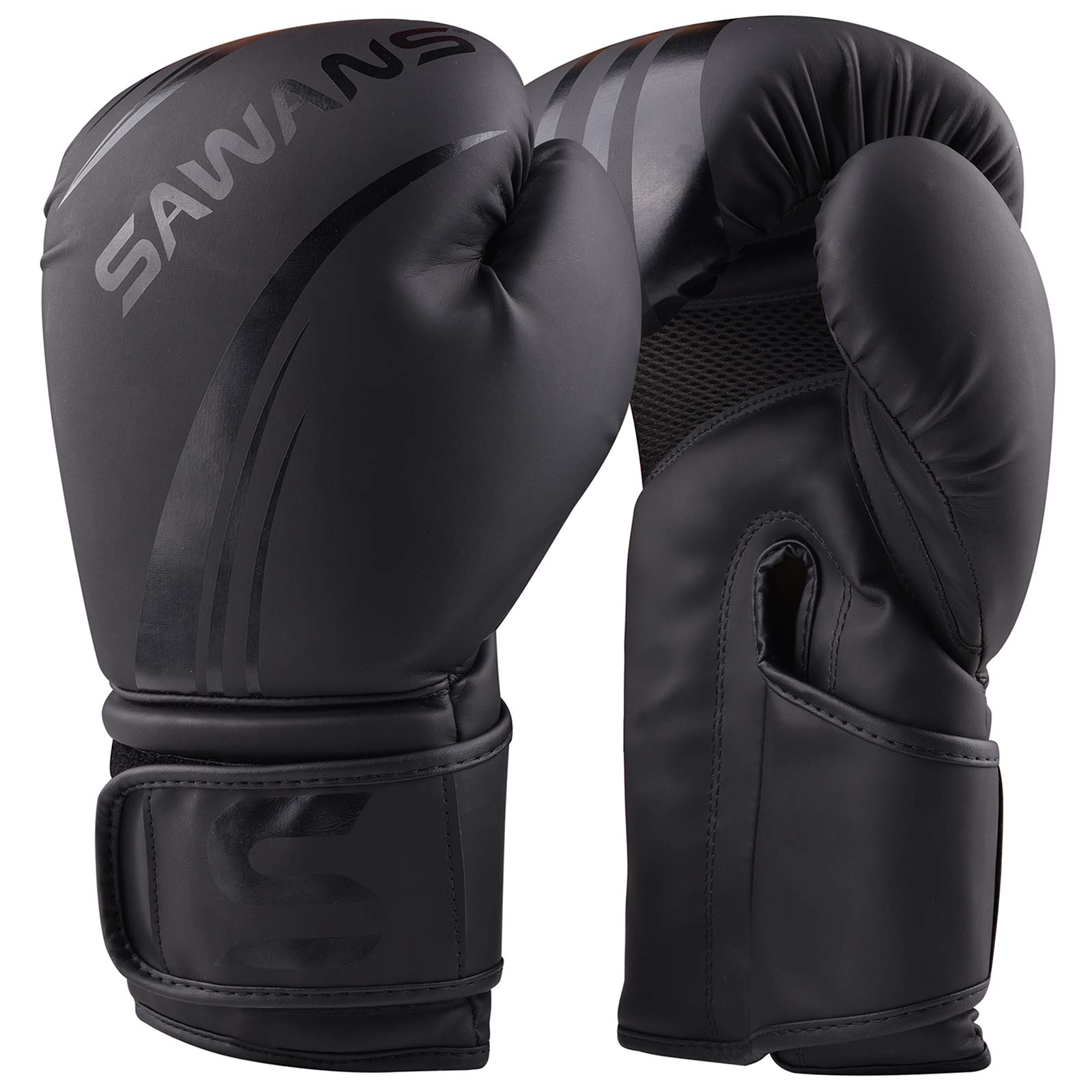 SAWANS® Professionelle Boxhandschuhe für MMA, Sparring, Kickboxen, Boxsack, Training, Muay Thai-Kämpfe (Mattschwarz, 10 OZ)