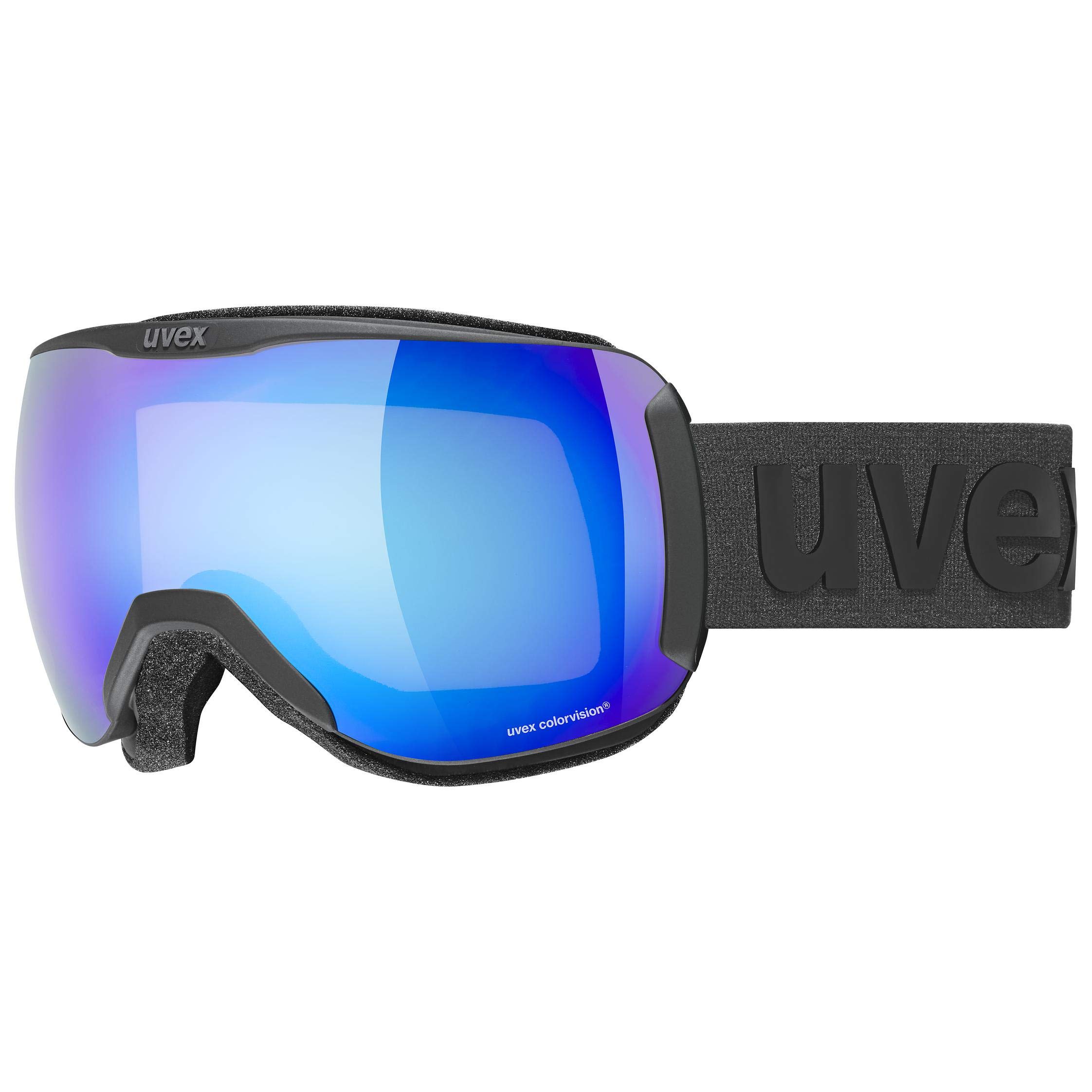 uvex downhill 2100 CV - Skibrille für Damen und Herren - konstraststeigernd - verzerrungs- & beschlagfrei - black matt/blue-green - one size