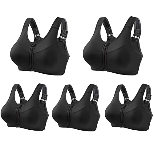 5er Pack Sport BH Ohne Bügel BH mit Reissverschluss Vorne Super Push Up BH Hebe BH mit Breiten Trägern Extrem Push Up Gym Tops Top mit BH Integriert Corset Top Aesthetic Schwarz 5XL