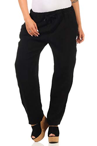 Mississhop 334 Damen Leinenhose Freizeithose 100% Leinen Hose Elegante Stoffhose Schwarz S