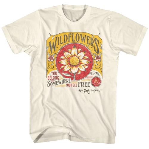 American Classics Tom Petty T-Shirt für Erwachsene, kurzärmelig, Motiv: Wildblumen, You Belong Somewhere You Feel Free, 90er-Jahre, Natürlich, XL