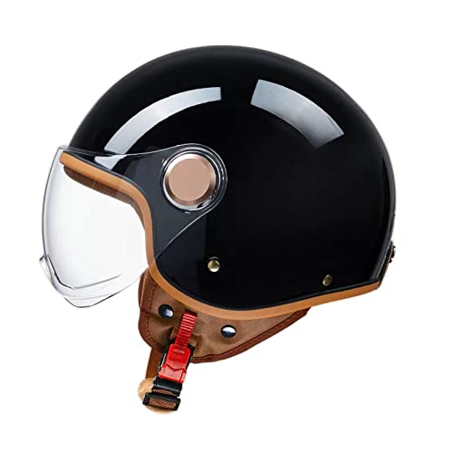 Retro Motorradhelm Herren Damen, Vintage Motorrad Jethelm, Halbhelme Mit Visier, Klapphelme DOT/ECE-Zulassung, Offenem Helm Chopperhelm Rollerhelm Brain Cap Helm(59-60cm) ( Color : A , Size : (59-60cm