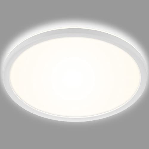 BRILONER Leuchten – LED Bad Deckenleuchte mit Backlight, IP44 LED Badezimmerlampe, ultraflach, neutralweißes Licht, Weiß, 420x35 mm (DxH), 3643-416