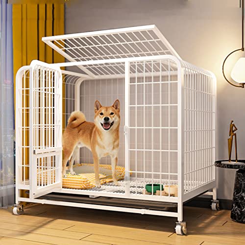 Hundebox Transportbox für Hund & Katzen - Groß Hundetransportbox, Hundekäfig für Zuhause Transport & Auto, Outdoor Hundehaus aus Stahl, für große kleine Hunde 110 * 72 * 95cm White