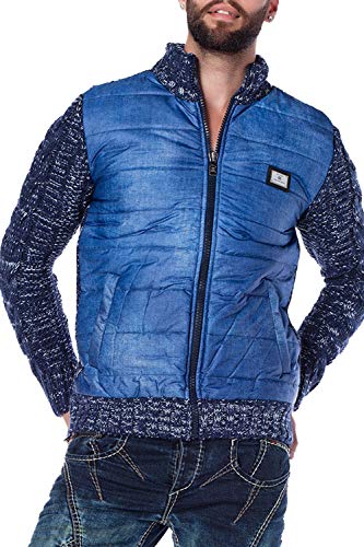 Cipo & Baxx Herren Strickjacke Stepp Jacke Übergangsjacke Pullover Sweater Sweatjacke Materialmix Blau L