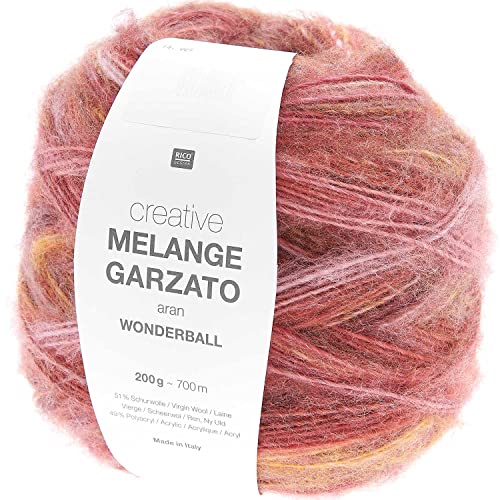 Rico Creative Melange Garzato Aran Wonderball Fabe 9, Farbverlaufswolle Nadelstärke 5 mm zum Stricken oder Häkeln, Wolle 200g Knäuel