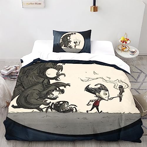 UKALOU Don't Starve Spielfiguren Bettwäsche Set Bettbezug Set Für Kinder Jungen Mädchen Weich Atmungsaktiv Microfaser Betten Set Mit Reißverschluss Und Kissenbezug 3 Teilig Sets Single（135x200cm）