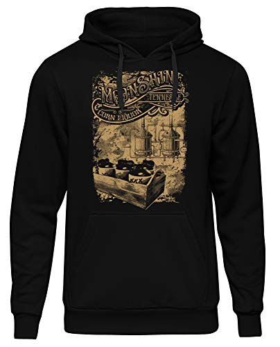 UGLYSHIRT Moonshine Express Herren Kapuzenpullover | Glass Whiskey Hoodie Outlaw Pullover Prohibition XXX Geschenk Schnaps | M2 Schwarz (3XL)