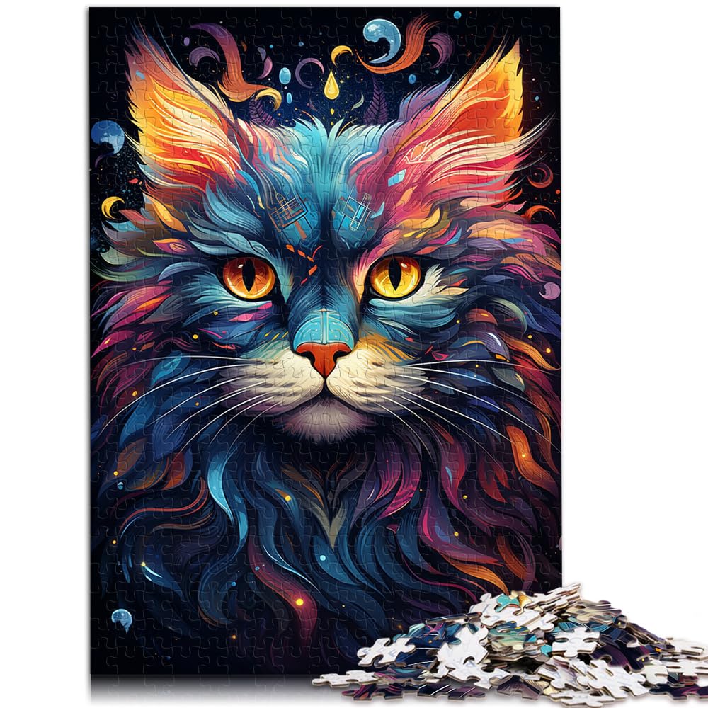 Puzzle-Spiele, farbenfrohe psychedelische Galaxie-Katze, 1000-teiliges Puzzle, Holzpuzzle, ganze Familie, 1000 Teile (50 x 75 cm)