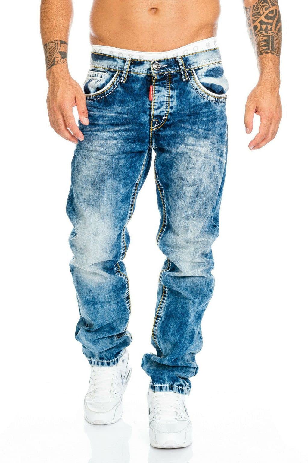 Cipo & Baxx Herren Jeans Hose mit Nähten, Blau, 38W / 32L