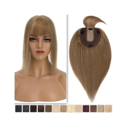 Haartopper für Frauen Glattes Haar-Topper for Frauen, 25,4–45,7 cm, Echthaar-Toupet mit Pony, 10 x 12 cm, Seidenbasis, Clip-in-Teile for glattes indisches Haar for dünner werdendes Haar Haarteil Toppe