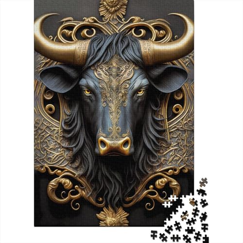 Bull Golden Art Deco Holzpuzzle für Erwachsene Puzzlespielzeug 1000 Teile Puzzle für Erwachsene Puzzle für Erwachsene Lernspiel Herausforderungsspielzeug 75x50cm