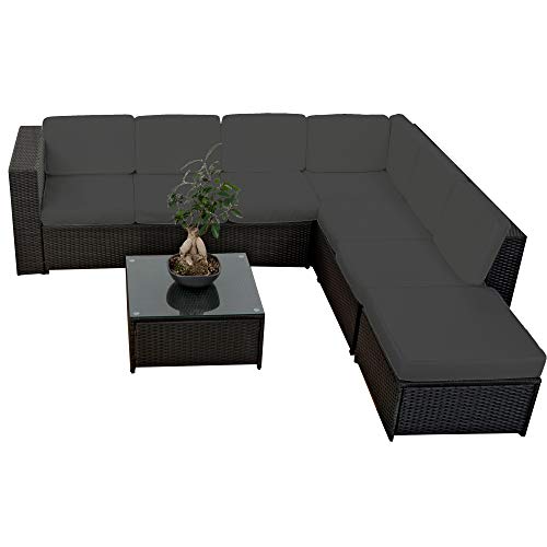 XINRO® 20tlg Rattan Garten Lounge Gartenmöbel Set - LoungeSet Polyrattan Garnitur Sitzgruppe - In/Outdoor - handgeflochten - mit Kissen - schwarz