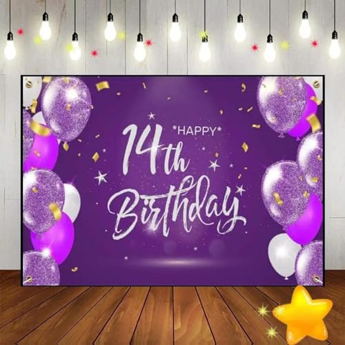 Alles Gute zum 14. Geburtstag Baby Shower Hintergrund JungeDekoration SpielRoter Hintergrund für Fotografie Golden 350x230cm