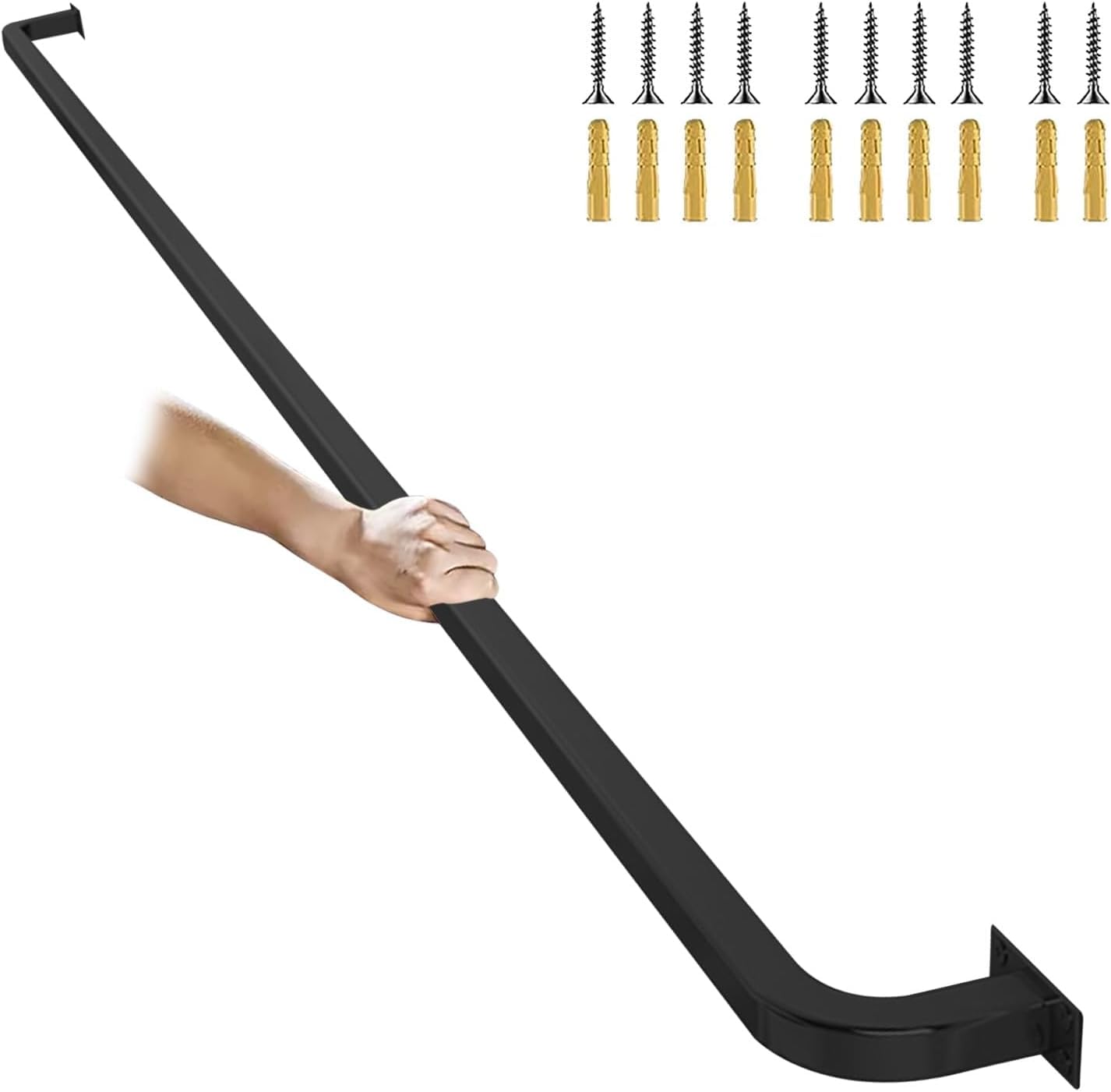 Schwarzer Treppengeländer-Handlauf, Treppengeländerhalterungen, Wandhalterung aus Metall, Schmiedeeisen, Sicherheitshandlauf für drinnen und draußen – Komplettset, rutschfest, 14 Fuß/420 cm