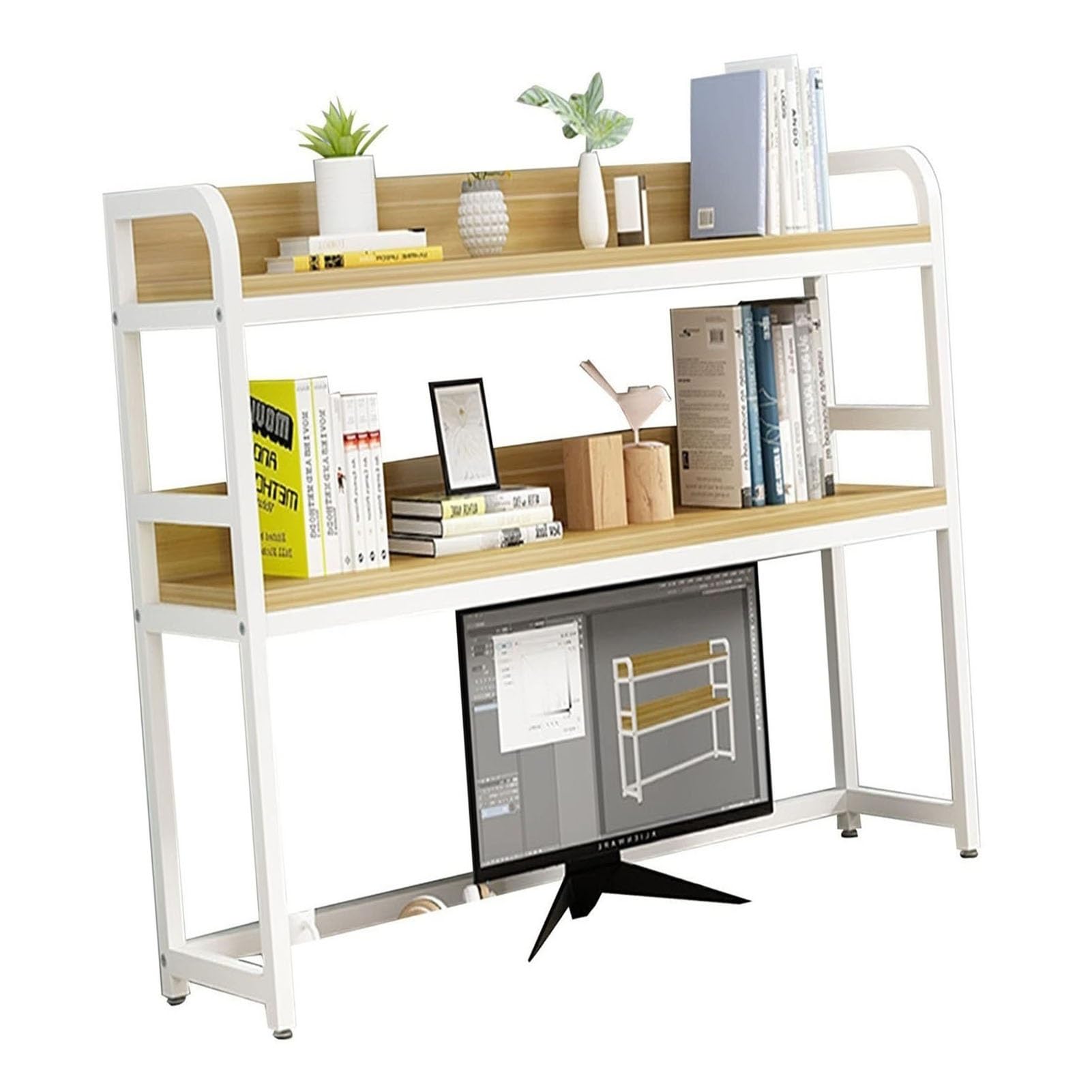 Schreibtisch-Bücherregal/Bücherschrank - Computertisch-Bücherregal, verstellbares Schreibtisch-Organizer-Regal, Mehrzweck-Arbeitsplatten-Bücherregal, Mehrzweck-Schreibtisch-DIY-Aufbewahrungsregal/B/